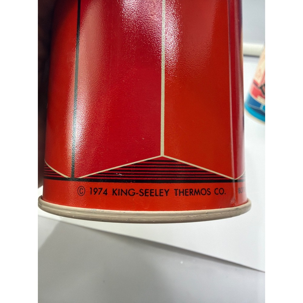 Vintage 1974 King-Seeley Thermos Set Red Blue Vacuum Bottles 10in Pair - Picture 3 of 9